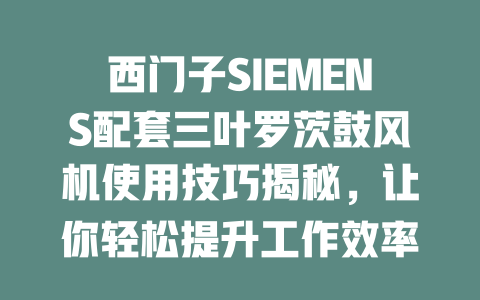 西門子SIEMENS配套三葉羅茨鼓風機使用技巧揭秘，讓你輕松提升工作效率！ 一