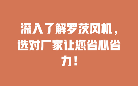 深入了解羅茨風機,選對廠家讓您省心省力! 一