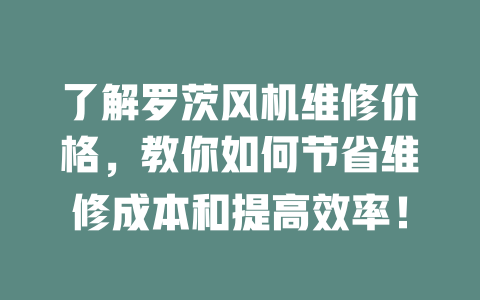 了解羅茨風機維修價格，教你如何節省維修成本和提高效率！ 一