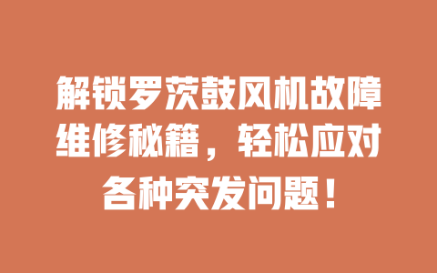 解鎖羅茨鼓風機故障維修秘籍，輕松應對各種突發問題！ 一
